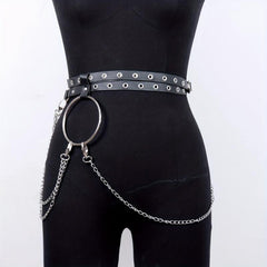 Eyelet Belt Punk Chain Fringe PU Leather Waistband for Women