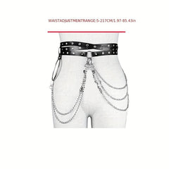 Eyelet Belt Punk Chain Fringe PU Leather Waistband for Women