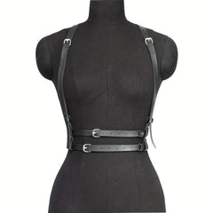 Punk PU Leather Harness Belt Double Layer Pin Buckle Waistband Corset Suspenders