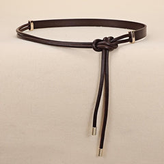 Vintage Thin Knotted Belt PU Leather Outerwear Belts for Women