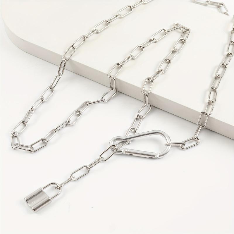 Punk Metal Waist Chain Hip Hop Hollow Belly Chain Lock Pendant
