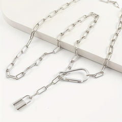 Punk Metal Waist Chain Hip Hop Hollow Belly Chain Lock Pendant