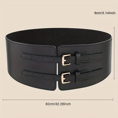 Double Rivet Belt Buckle Belt PU Wide Belt Elastic Waistband for Women
