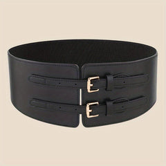 Double Rivet Belt Buckle Belt PU Wide Belt Elastic Waistband for Women