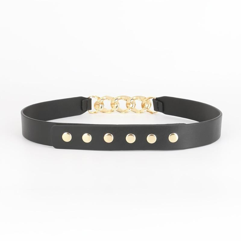 Chain Buckle Ladies Belt Women Skinny Waist Belt with Golden Metal Chain