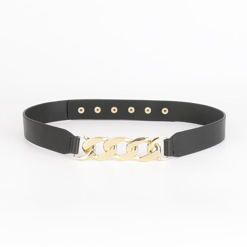 Chain Buckle Ladies Belt Women Skinny Waist Belt with Golden Metal Chain