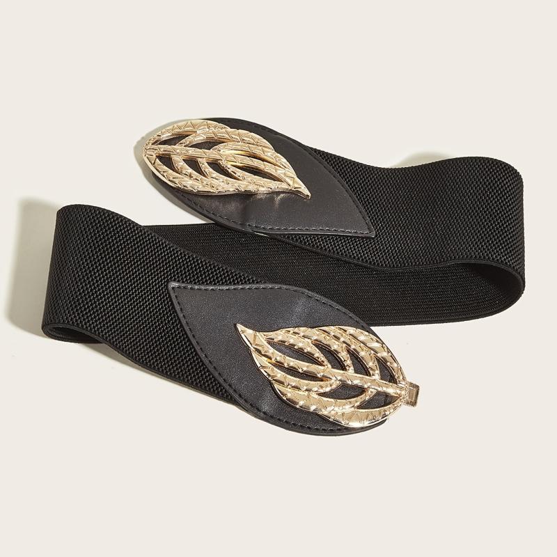 Leaf Buckle Elastic Belt Vintage Elastic Waist Belt Metal Buckle Belt