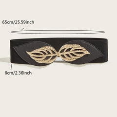 Leaf Buckle Elastic Belt Vintage Elastic Waist Belt Metal Buckle Belt