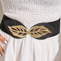 Leaf Buckle Elastic Belt Vintage Elastic Waist Belt Metal Buckle Belt