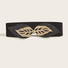Leaf Buckle Elastic Belt Vintage Elastic Waist Belt Metal Buckle Belt