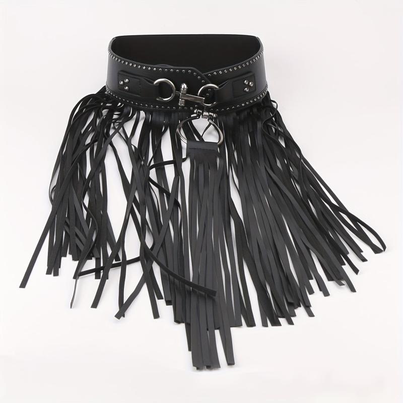 Tassel Skirt Belt Punk Fringe Waistband Rivet Decor Girdle