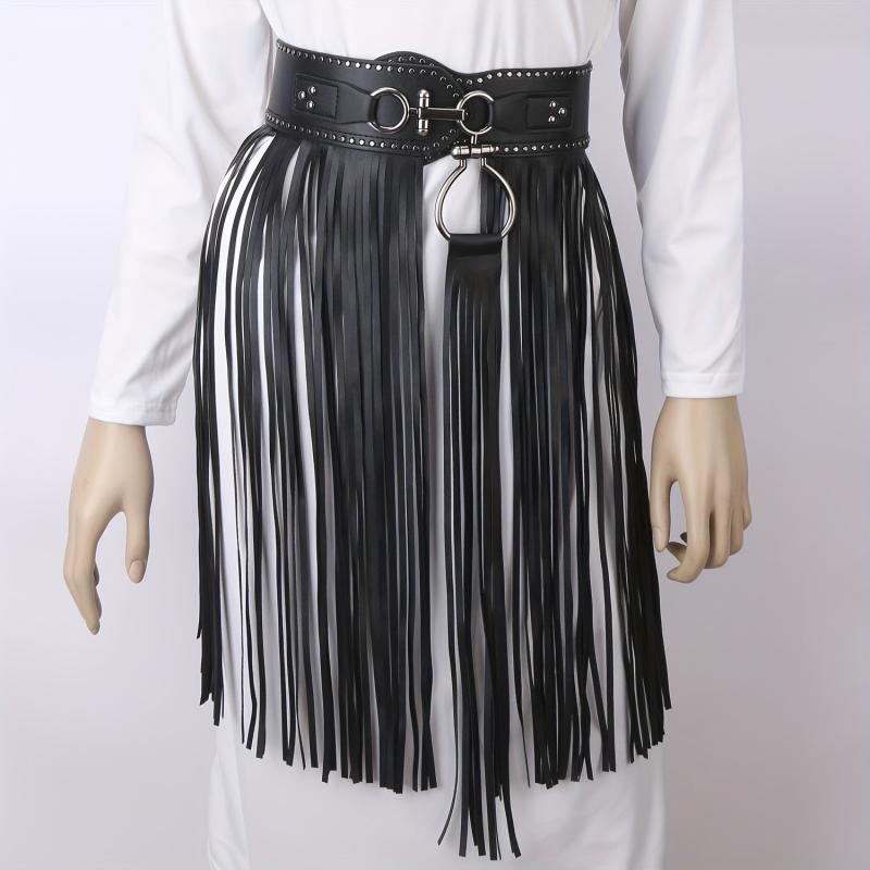 Tassel Skirt Belt Punk Fringe Waistband Rivet Decor Girdle