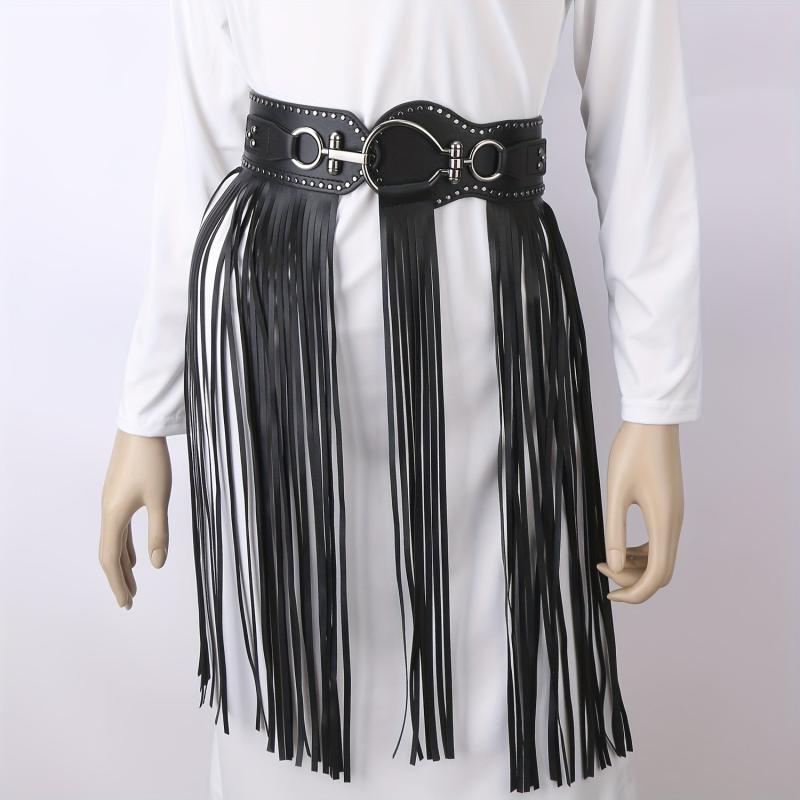Tassel Skirt Belt Punk Fringe Waistband Rivet Decor Girdle
