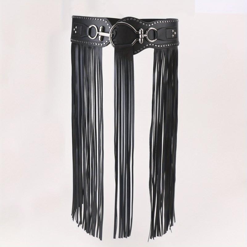 Tassel Skirt Belt Punk Fringe Waistband Rivet Decor Girdle