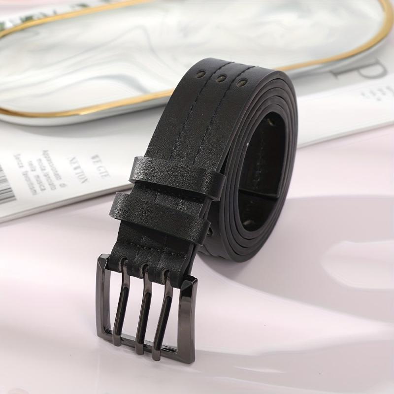 Eyelet Hollow Out PU Belt Stylish Square Three Pin Buckle Waistband