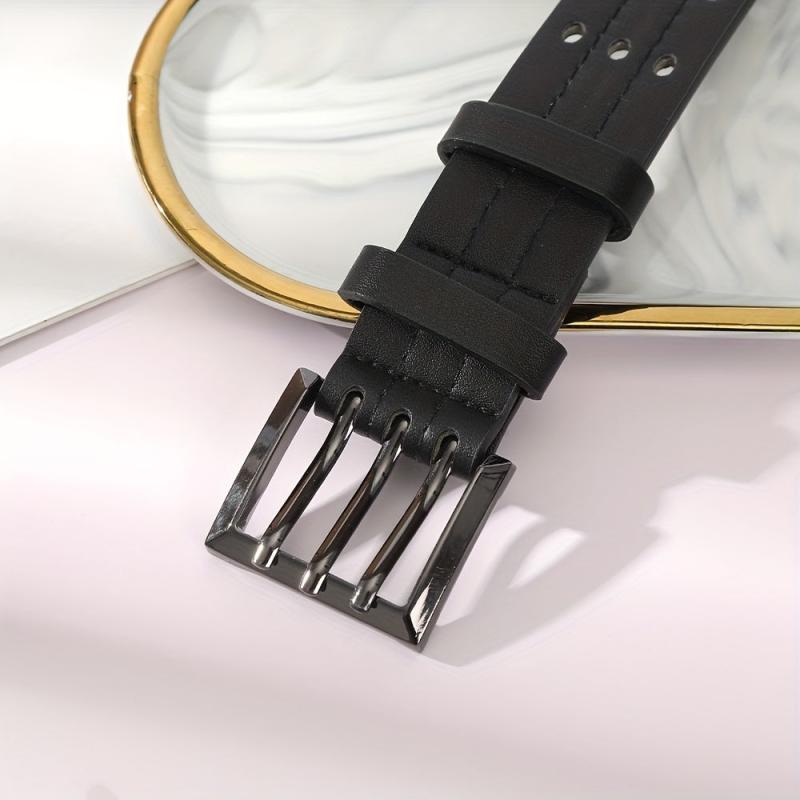Eyelet Hollow Out PU Belt Stylish Square Three Pin Buckle Waistband