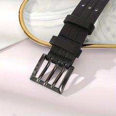Eyelet Hollow Out PU Belt Stylish Square Three Pin Buckle Waistband