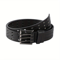 Eyelet Hollow Out PU Belt Stylish Square Three Pin Buckle Waistband