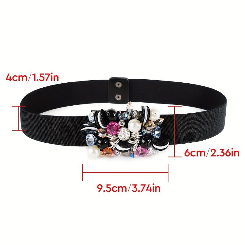Rhinestone Faux Pearl Waist Belt Elastic Girdle Women Punk Dress Waistband