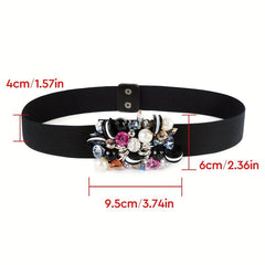 Rhinestone Faux Pearl Waist Belt Elastic Girdle Women Punk Dress Waistband