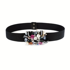 Rhinestone Faux Pearl Waist Belt Elastic Girdle Women Punk Dress Waistband
