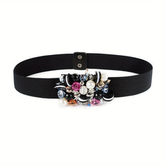 Rhinestone Faux Pearl Waist Belt Elastic Girdle Women Punk Dress Waistband
