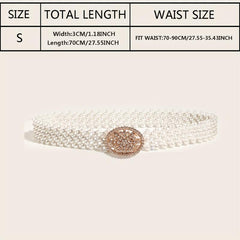 Elastic Faux Pearl Belt with Rhinestone Buckle for Women Dress