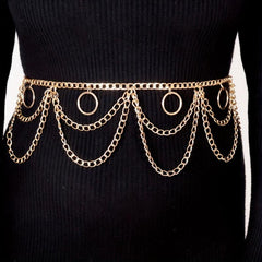 Layered Waist Chain Metal Tassel Dress Girdle for Women