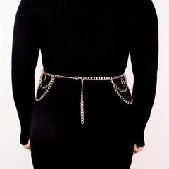 Layered Waist Chain Metal Tassel Dress Girdle for Women