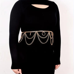 Layered Waist Chain Metal Tassel Dress Girdle for Women