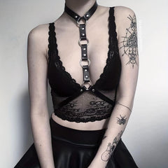 Gothic PU Leather Belt Chest Harness for Women Punk Rivet Body Harness