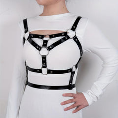 Rivet Chain Ring Linked Harness Belt Cage Bra Gothic PU Leather Belt