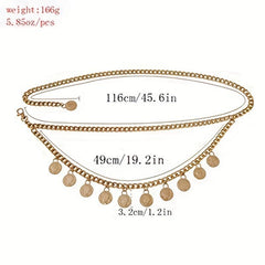Vintage Coin Pendant Waist Chain Punk Golden Belly Chain Tassel Dress Girdle