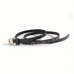 3pcs Thin PU Belt Rivet Decor Solid Belt Square Pin Buckle Belt Casual Girdle