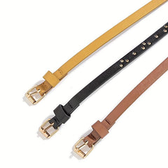 3pcs Thin PU Belt Rivet Decor Solid Belt Square Pin Buckle Belt Casual Girdle