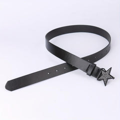 Vintage PU Leather Pentagram Belt with Rhinestone Buckle