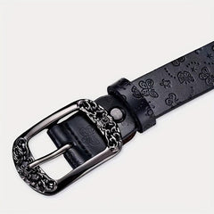 Boho Flower Embossed Microfiber Leather Belt Women