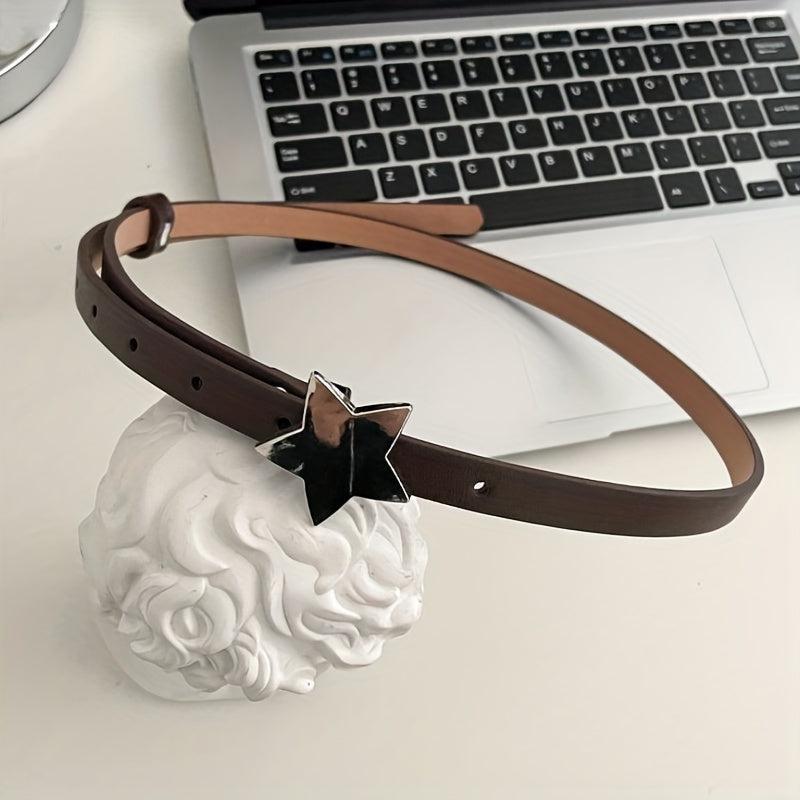 Pentagram Buckle Y2K Thin Belt Solid PU Leather Punk Dress Belt