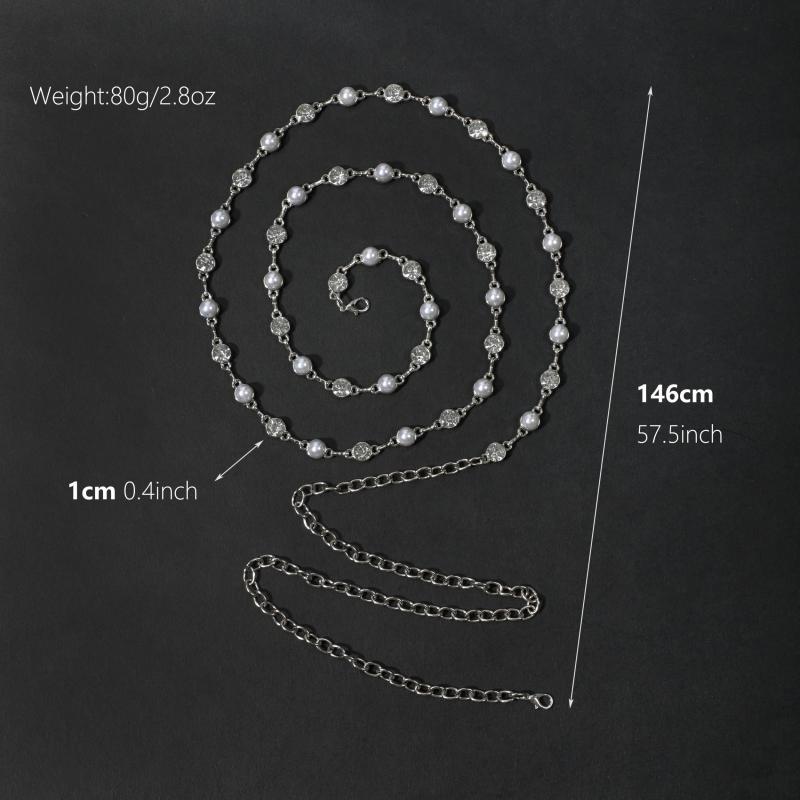 Double Layer Waist Chain Faux Pearl Rhinestone Belly Chain