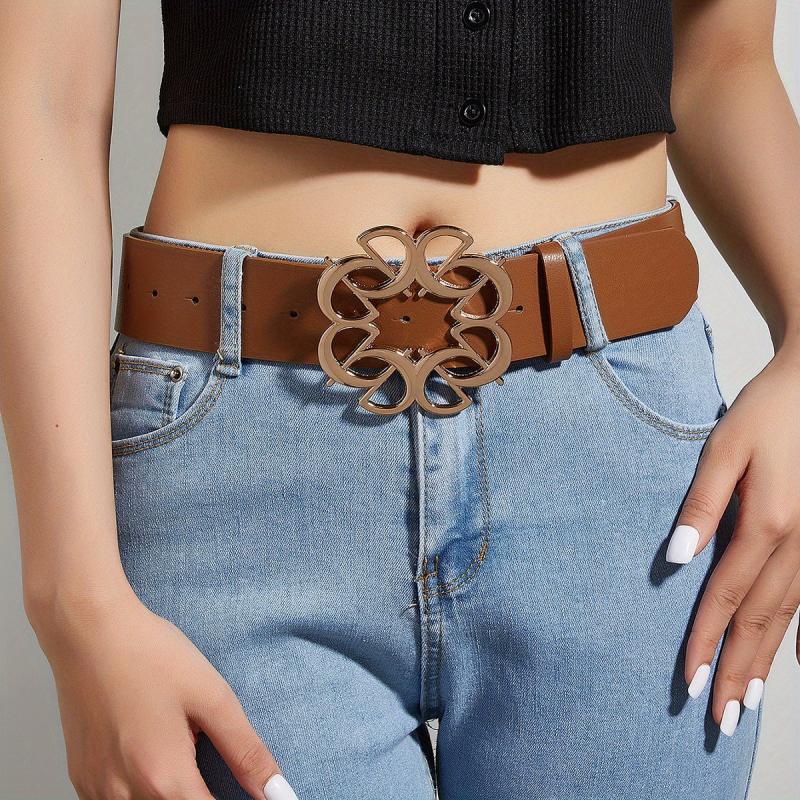 Hollow Out Buckle Belt PU Leather Wide Belt for Women