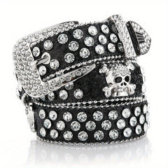 Skull Rivet Rhinestone PU Belt Solid Hip Hop Y2K Jeans Pants Belt Pin Buckle...