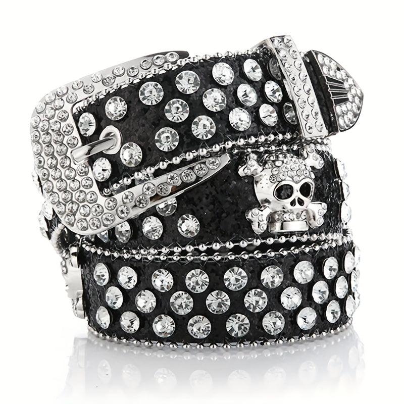 Skull Rivet Rhinestone PU Belt Solid Hip Hop Y2K Jeans Pants Belt Pin Buckle...