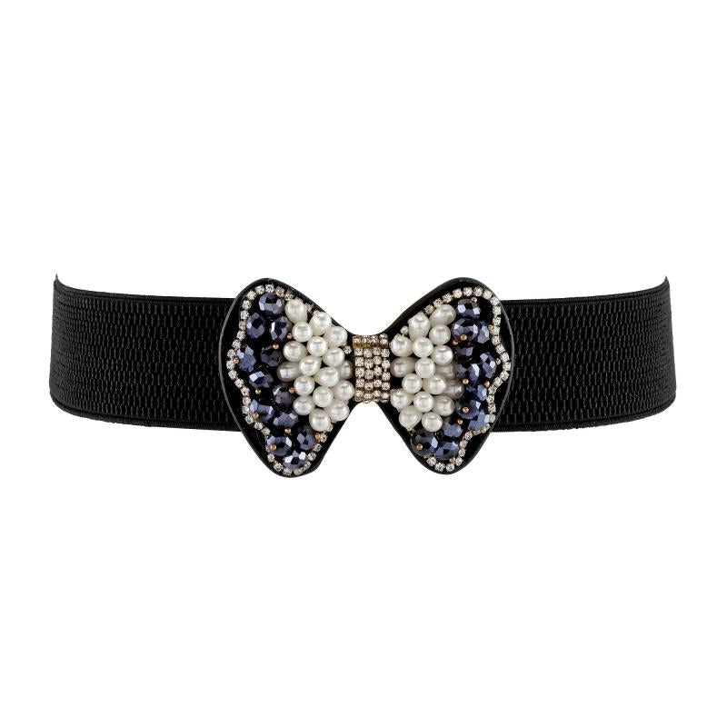 Faux Pearl Bow Buckle Elastic Belt Decorative Girdle