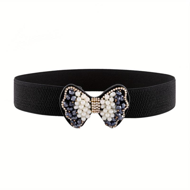 Faux Pearl Bow Buckle Elastic Belt Decorative Girdle