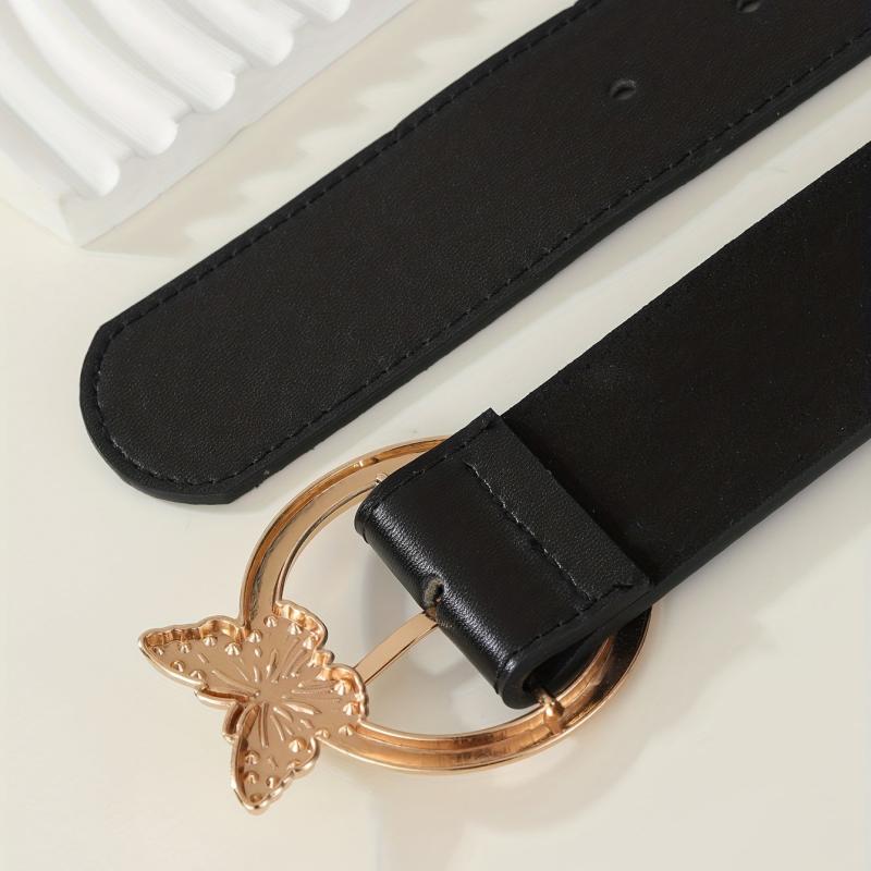 Butterfly Buckle Rhinestone PU Belt for Women