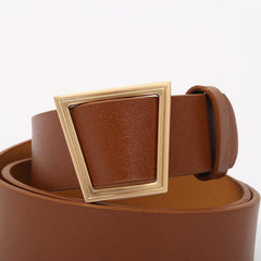 Stylish Geometric Metal Buckle Belt Solid PU Leather Waistband for Women