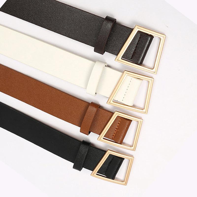 Stylish Geometric Metal Buckle Belt Solid PU Leather Waistband for Women