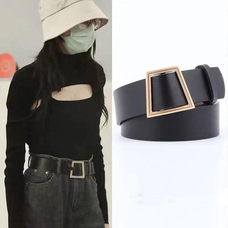 Stylish Geometric Metal Buckle Belt Solid PU Leather Waistband for Women