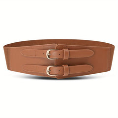 Women's Double Buckle Cinch Belt Wide Corset Elastic Waistband