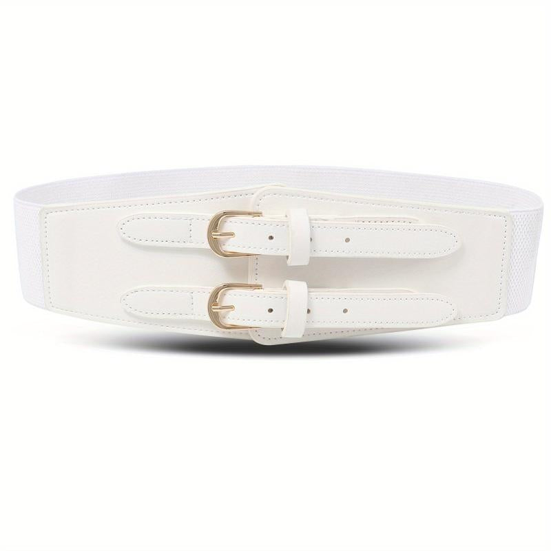 Women's Double Buckle Cinch Belt Wide Corset Elastic Waistband